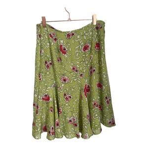 Flowy Harold's Green Knee Length Ruffle Low Rise Skirt Silk Size 10 Spring
